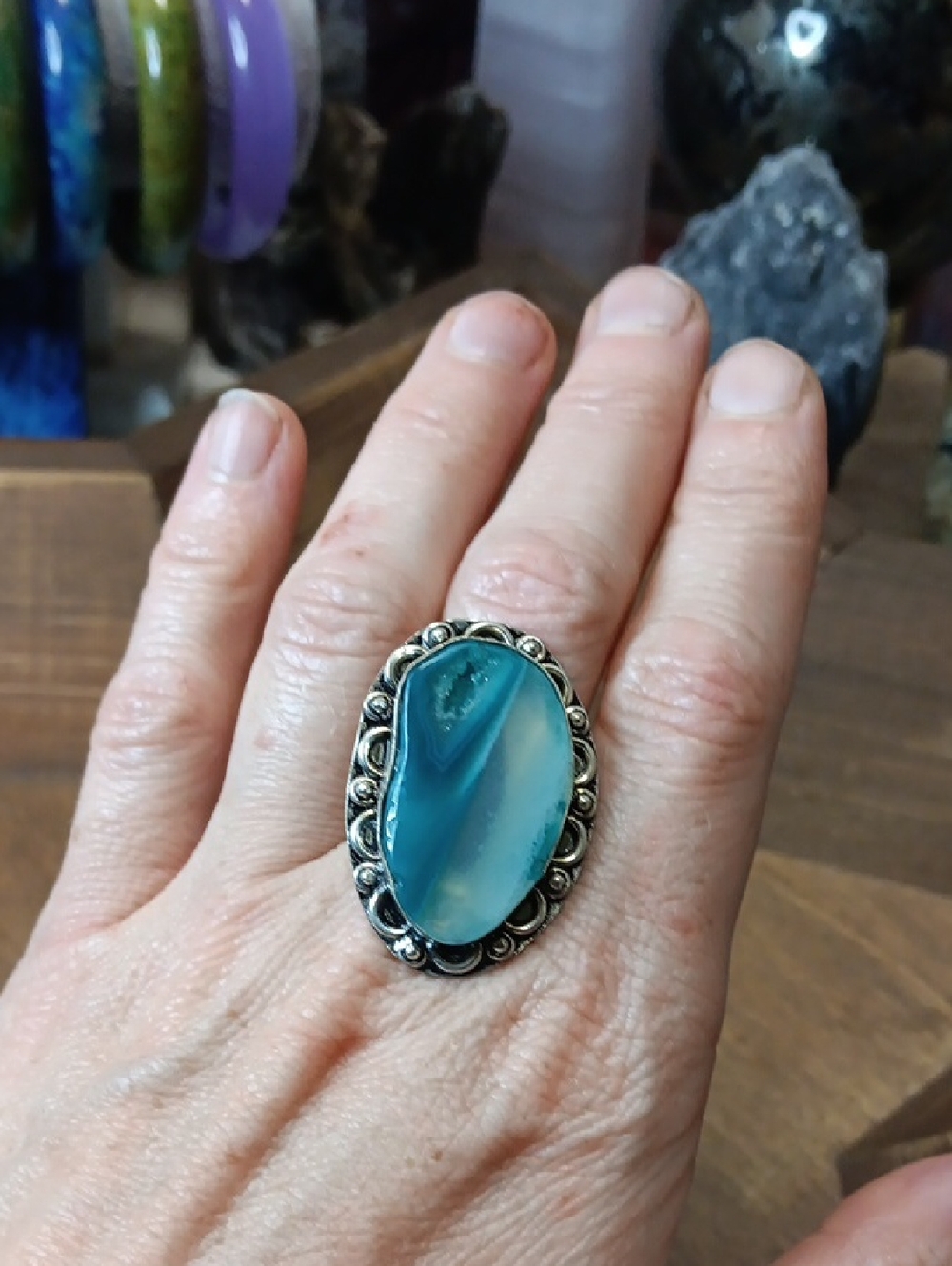 ⚡️3 for $24⚡️Blue Agate Statement Ring - Women's Jewelry - Picture 3 of 5